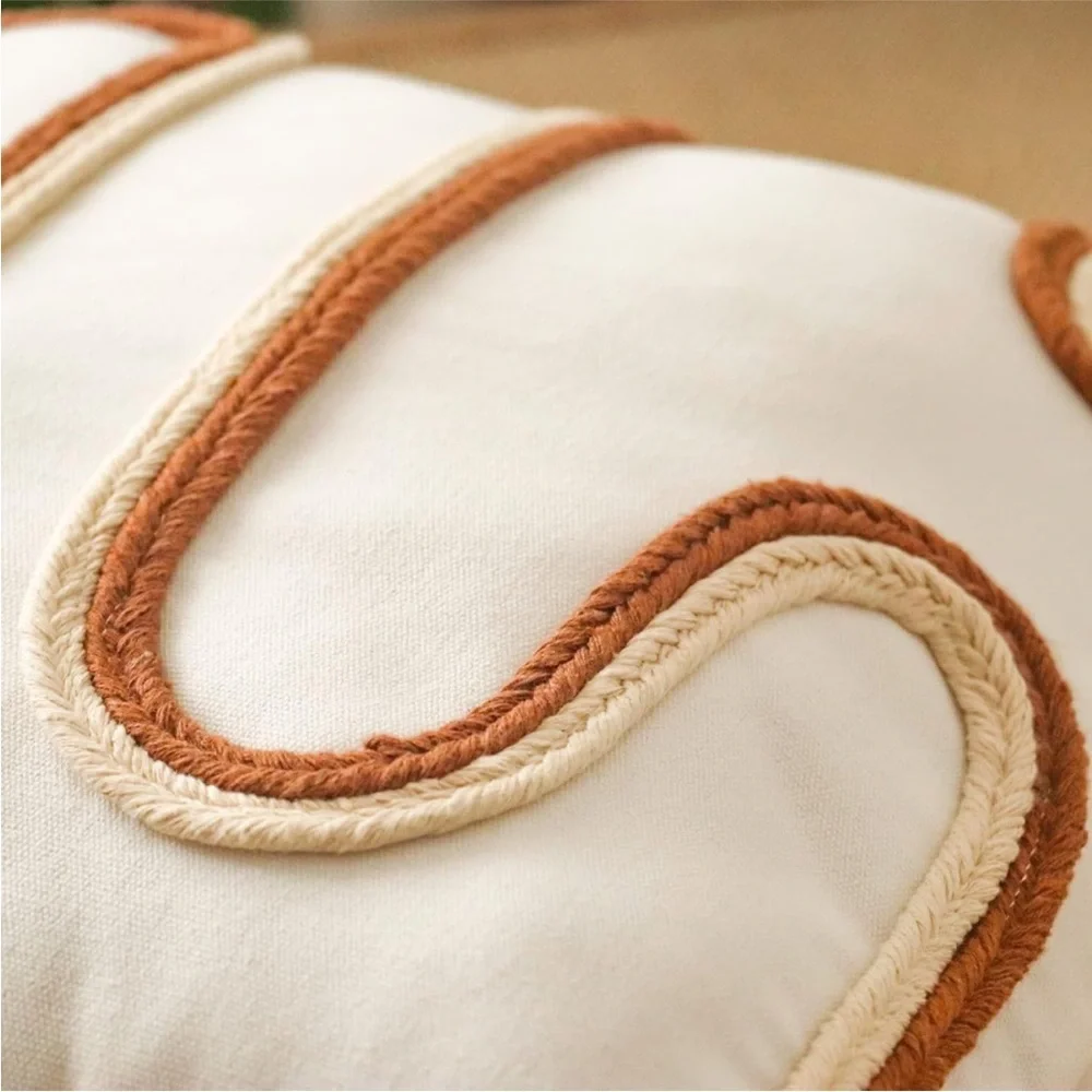 Braided Mid Century Cream Pillow Case Fringed Neutral Textured Boho Farmhouse